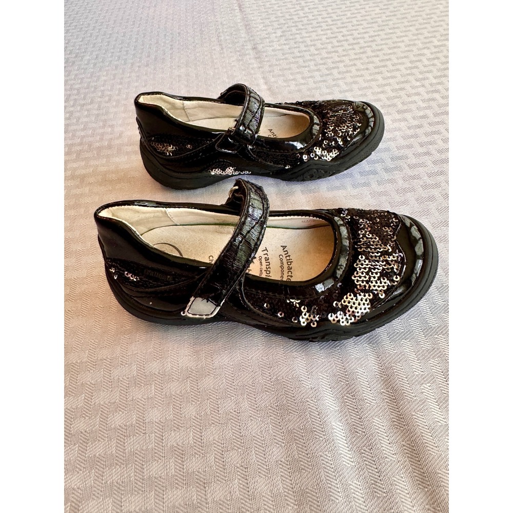 Primigi Black Patent Sequin Mary Jane Dress Shoes Girls EU 27‎ US 10 Sparkly - Picture 2 of 15